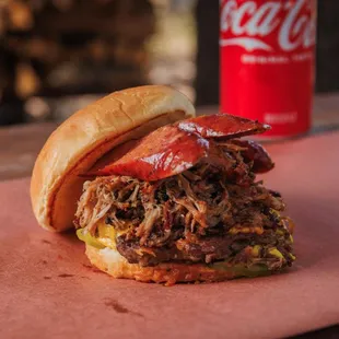 ws a pulled pork sandwich and a coke