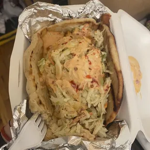 Nashville Hot Chicken Pita Sandwich with Coleslaw