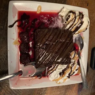 Brownie dessert swimming in liquid