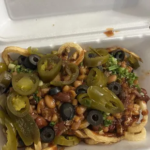 Small loaded fry with brisket, no cheese, and no sour cream.