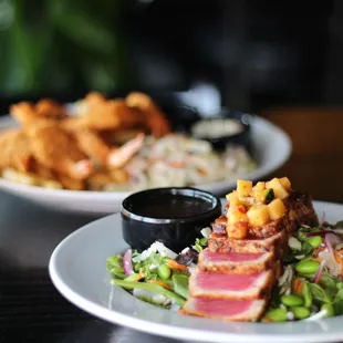 two plates of food on a table