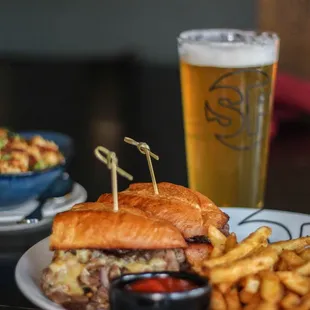 a burger and fries on a plate