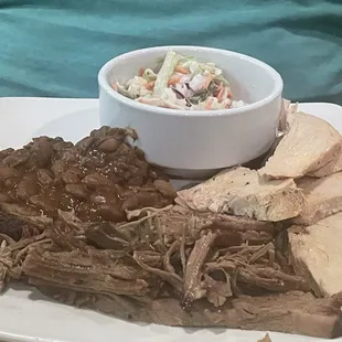 Brisket, turkey, coke slaw and pinto beans