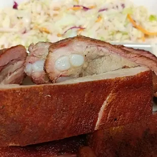 Ribs and coleslaw.