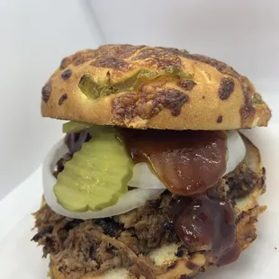 ows a pulled pork sandwich