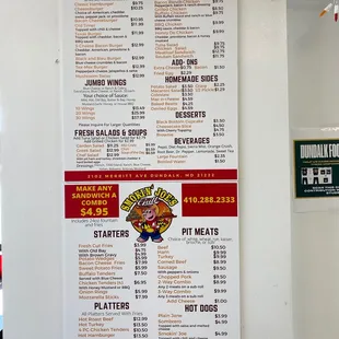 Menu on the wall