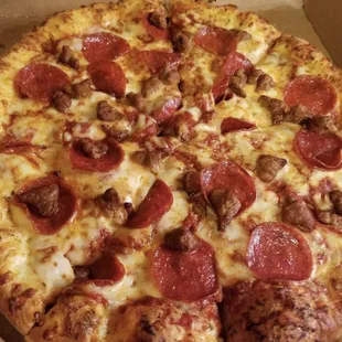 Pepperoni &amp; sausage pie with extra cheese &amp; sauce