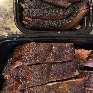 Brisket and ribs. Overcooked and dry.