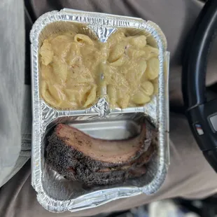 Tv dinner with lean brisket and Mac N&apos; Cheese