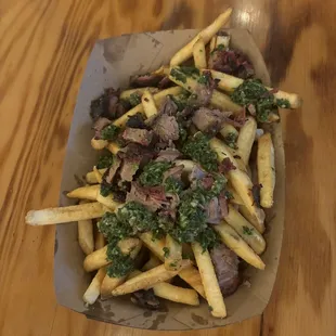 Chimichurri fries with brisket