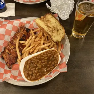 1/2 - Rack Baby Back Ribs, fries,baked beans