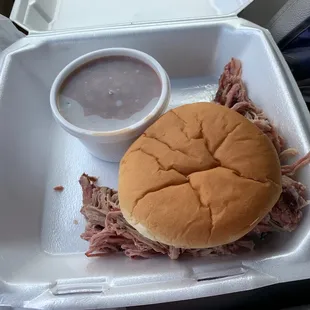 Pulled pork sandwich &amp; beans for $8