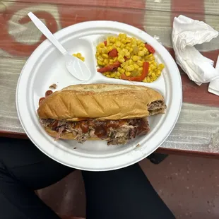 Pulled Pork Sandwich with Chili Corn