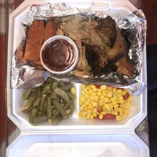 Brisket, pulled pork and hot links