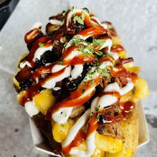 Brisket b&amp; Mac n cheese baked potato