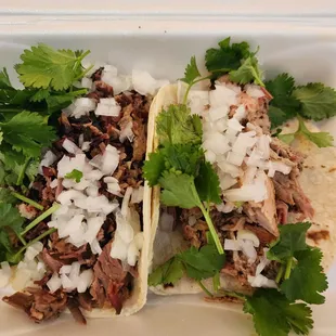 Brisket and Chicken traditional tacos.