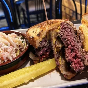 Smoked Gouda and pulled pork patty melt with cilantro lime slaw