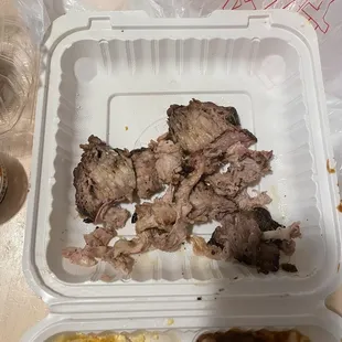 All the fat in my plate. Not much meat at all. Mostly just ate my sides.