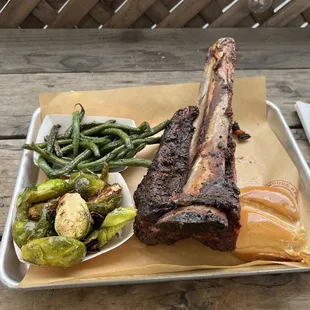Rib + green beans + Brussels + bread