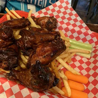 Smoked Hot Wings with Fries