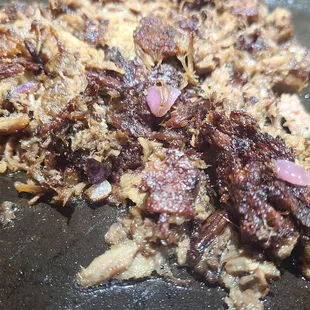 shredded meat and onions