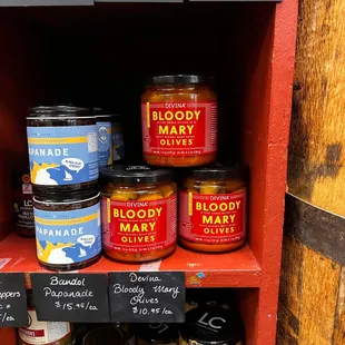 a display of various types of olives