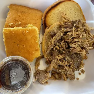 Pulled Pork Sandwich and 2 Honey Corn Bread