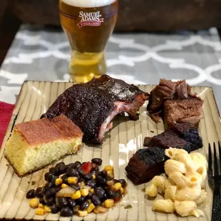 Baby Back Ribs, Texas Caviar, jalapeño Mac n Cheese, Burnt Ends, Cornbread