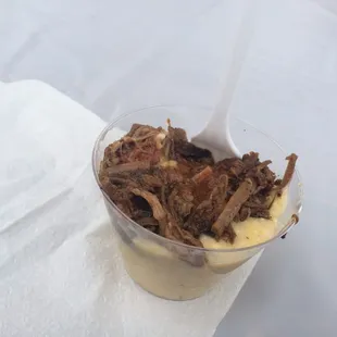 Brisket and cheesy grits sampler
