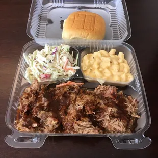 Pulled pork platter with an add-on roll.