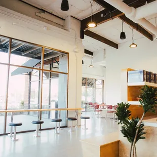 Floor to ceiling windows for natural sunlight.