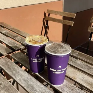 hojicha latte &amp; corn latte