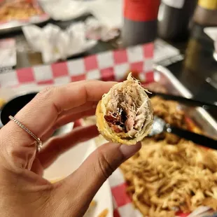 Inside the pulled pork egg roll