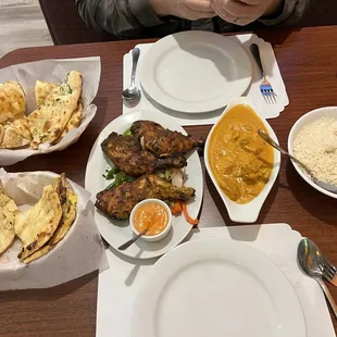 Our meal. The RICE (V,GF) was very tasty and had a cardamom seed on top.