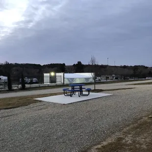 Picnic table &amp; benches on concrete pads