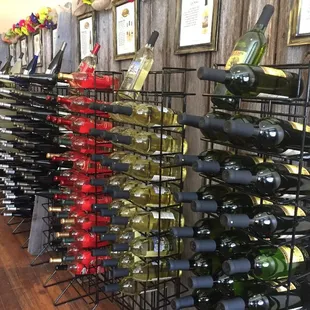 a row of wine bottles