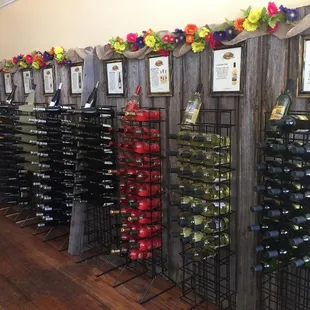 a wall of wine bottles