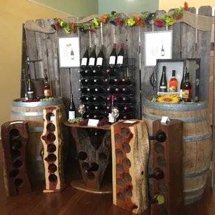 a display of wine bottles