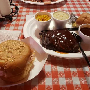 1/3 slab ribs and turkey sandwich combo (corn and garlic mashed potatoes)