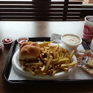 Junior special with cream of crab soup and a drink. $10