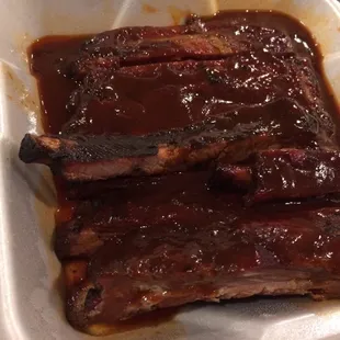 The spare ribs with their hot BBQ sauce...very good.