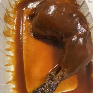 leg &amp; thigh caked in hickory bbq sauce