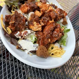 Chicken finger salad with buffalo sauce