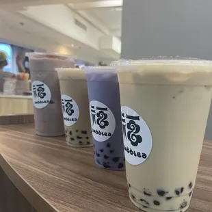 Red Bean Slush, Brown Sugar Milk Tea, Taro Milk Tea, Original Milk Tea
