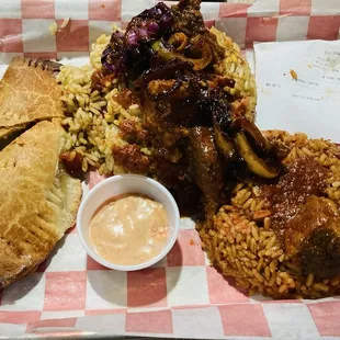 Beef stew and jollof rice was