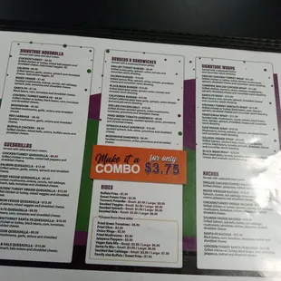 a menu for a restaurant