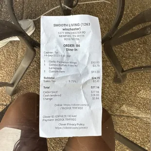 a receipt on a bicycle