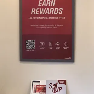 May sign up for the rewards program to save money on good deals. Today's special was $1 off on larger size smoothie!