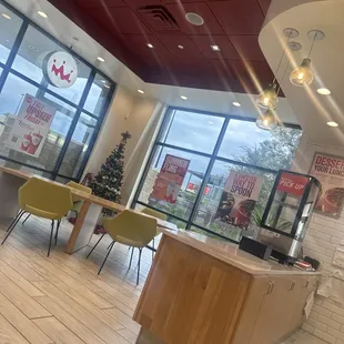 a view of the inside of a fast food restaurant