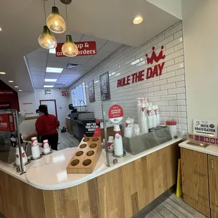 the counter area of a fast food restaurant